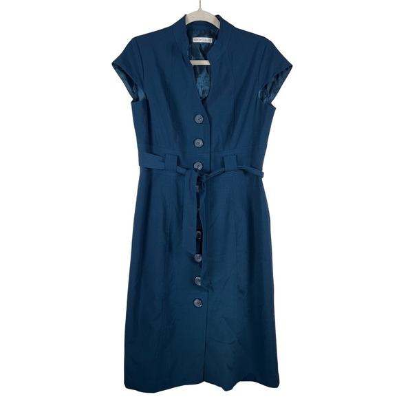 Sandra Darren Dresses & Skirts - Sandra Darren Teal Button-Front Belted Midi Sheath Dress - Fits Like Size 8
